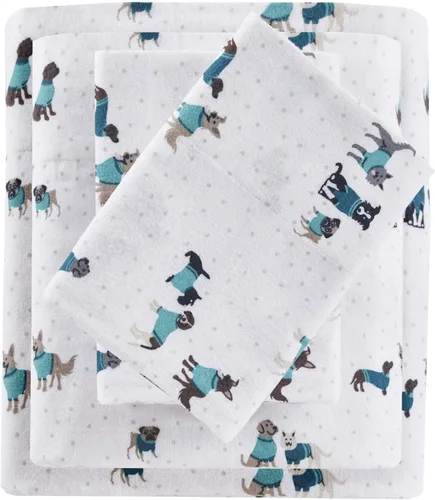 Intelligent Design Juego de sábanas de franela suave y acogedora, 100% algodón, estampado de animales y estrellas, lindas, cálidas, ultrasuaves para