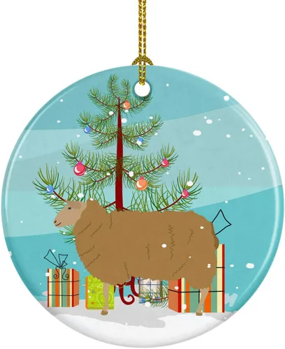 Miniatura 112 de Caroline's Treasures Adorno de cerámica de Navidad pintado o de codorniz chino, decoración colgante de árbol de Navidad verde azulado para el hogar