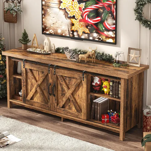 Miniatura 9 de Soporte de TV de granja para TV de 65 pulgadas con puerta corrediza de granero, centro de entretenimiento de madera rústica, gabinete de consola