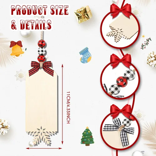 Miniatura 2 de Vicenpal Juego de 12 etiquetas de nombre para calcetines de Navidad, letreros de madera para bricolaje, incluye etiquetas de cuentas de madera