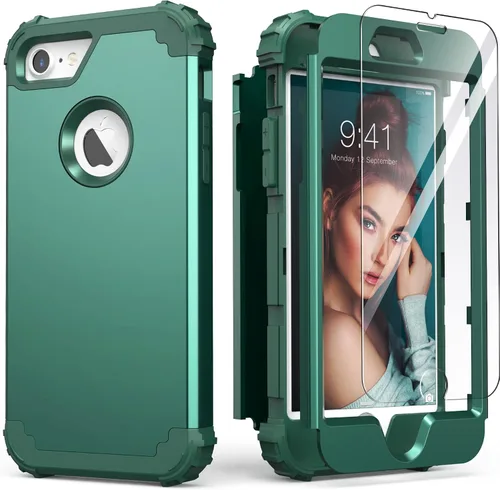 IDweel Funda para iPhone 8, para iPhone 7 con protector de pantalla, 3 en 1, híbrida resistente a prueba de golpes, funda de policarbonato duro de