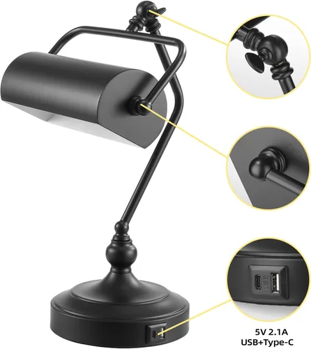 Miniatura 3 de CONCA Lámpara de escritorio y de piano ajustable LED con toque clásico antiguo y protección ocular - Negro (bombilla incluida)