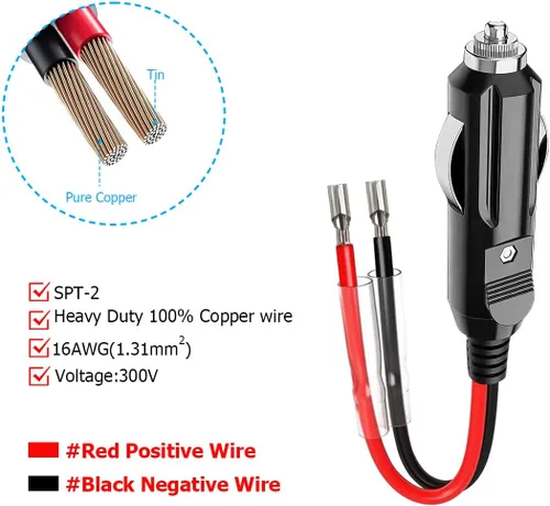 Miniatura 3 de Enchufe de encendedor de cigarrillos macho fusionado de 12 V, adaptador de automóvil de repuesto con cables y luz LED, cable de extensión de 16 AWG