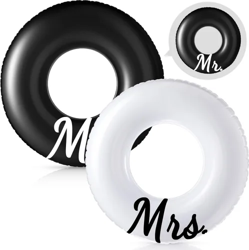 Silipull 2 flotadores de piscina Mr and Mrs de 48 pulgadas, tubos inflables para anillos de boda para luna de miel, pareja, decoración de piscina,