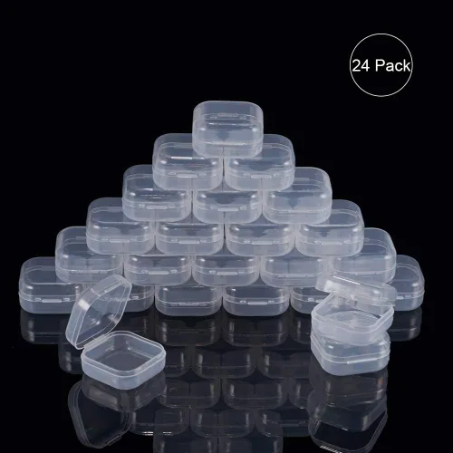 Miniatura 4 de BENECREAT Paquete de 24 contenedores cuadrados de plástico transparente de 1.38 x 1.38 x 0.7 pulgadas, con tapa para artículos, tapones