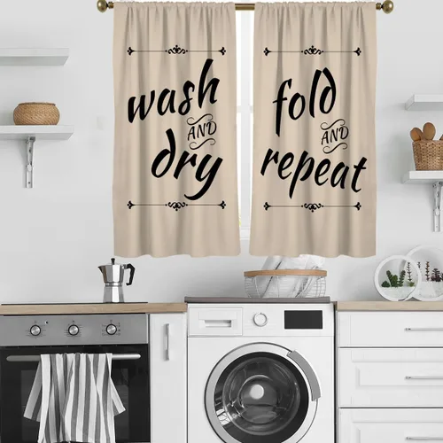 Miniatura 6 de zokyer Cortinas de cocina en blanco y negro con frases de lavado con palabras impresas en seco, divertidas, simples, pequeñas, cortas, 27.5 pulgadas