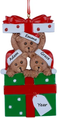 Miniatura 12 de Adornos de Navidad familiares personalizados 2023 – Adorno de Navidad de familia de 2 osos – Decoración de árbol de caja de regalo de oso