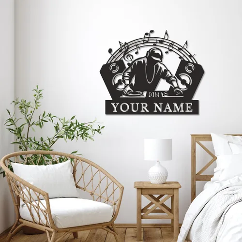 Miniatura 6 de Letrero de metal personalizado para DJ, arte de pared musical con nombre personalizado, decoración de estudio de disc jockey, regalo temático