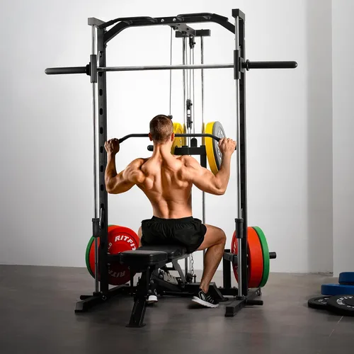 Miniatura 9 de RitFit Smith - Estante de potencia para máquina con sistema LAT-Pull Down, minas terrestres, barra de barra, clavijas de almacenamiento de placas