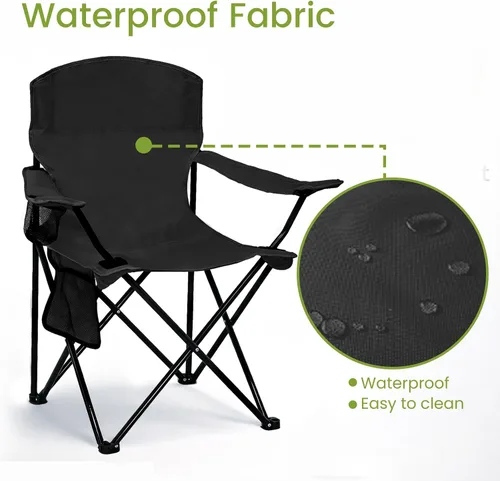 Miniatura 9 de Silla plegable para acampar con portavasos y bolsa de almacenamiento lateral, capacidad de 300 libras, ligera, respaldo alto, portátil para playa