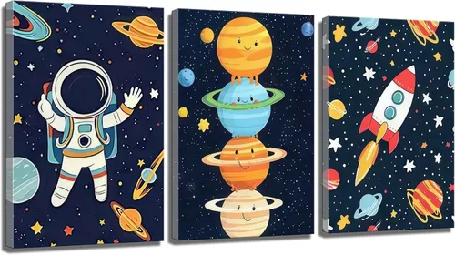 Miniatura 10 de 3 piezas de arte de pared de astronauta espacial musiic lienzo lindo astronauta músico decoración imágenes divertidas piano guitarra violín carteles