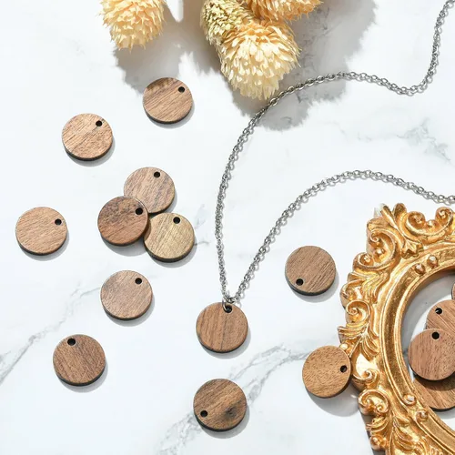 Miniatura 5 de LiQunSweet 20 dijes de madera vintage, planos, redondos, sin terminar, a granel, para mujeres, joyería femenina, collar, pulsera, aretes, Plano