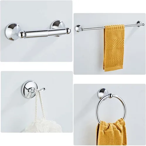 Miniatura 7 de Juego de accesorios de baño de 4 piezas (barra de toalla ajustable, anillo de toalla, soporte de papel higiénico, gancho para toalla), accesorios