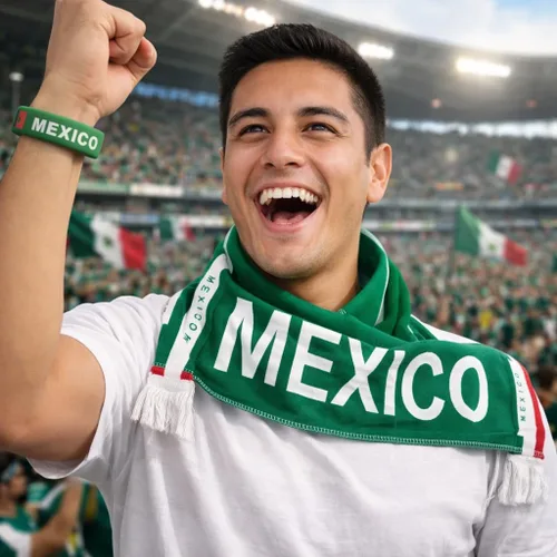 Miniatura 9 de Juego de 5 piezas para fanáticos del fútbol mexicano 2026, camisa, bufanda, diadema, pulsera, pintura facial