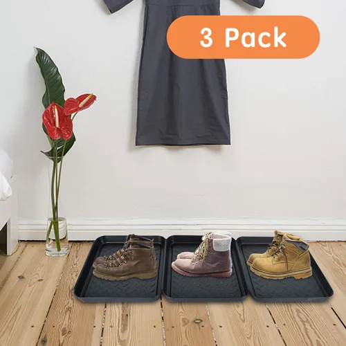 Miniatura 6 de Juego de 3 bandejas cuadradas para botas, bandeja de plástico para zapatos, para entrada, uso en interiores y exteriores, en todas las estaciones