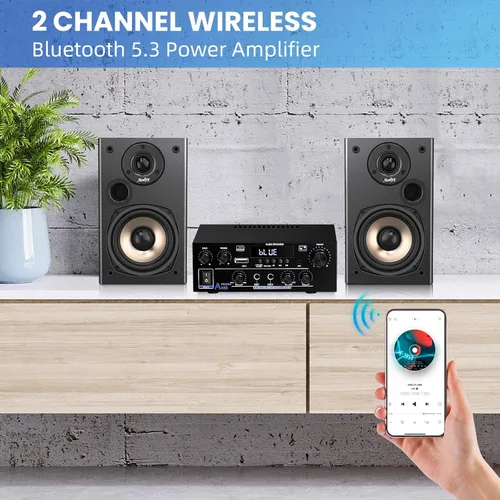 Miniatura 2 de Amplificador estéreo de audio para el hogar de 1000 W, amplificador Bluetooth 5.3 para dos altavoces de 50 W x2 de aproximadamente 8 pulgadas