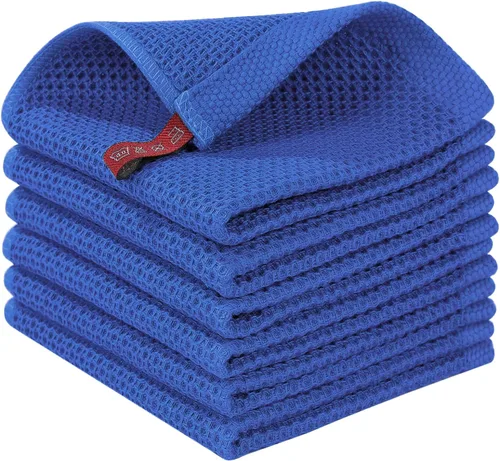 Miniatura 301 de Homaxy Paños de cocina de 100% algodón con tejido de gofre, ultra suaves, absorbentes, de secado rápido, 12 x 12 pulgadas, paquete de 6, amarillo