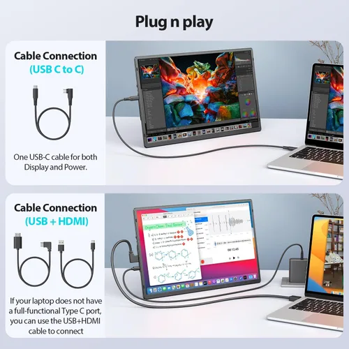 Miniatura 6 de Monitor portátil de 16.2 pulgadas FHD 1200P USB-C/HDMI con soporte retráctil y altavoces, pantalla de computadora ultradelgada HDR, pantalla