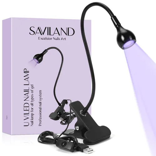 Miniatura 8 de SAVILAND Lámpara de uñas LED UV – Mini lámpara de uñas LED para uñas de gel con clip de sujeción, luz LED giratoria para uñas para curar esmalte