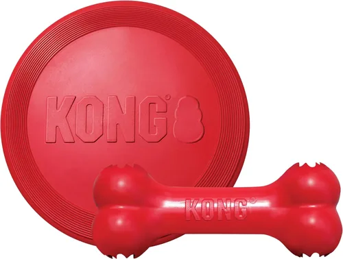 Miniatura 9 de KONG Goodie Bone & Flyer - Juguetes para perros para enriquecer el tiempo de juego, hueso de perro y disco de lanzamiento suave, apoyo mental, hueso