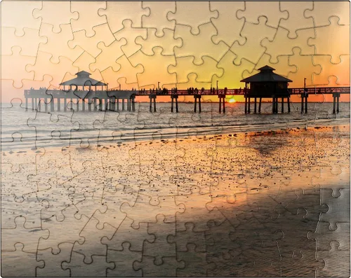 MyPuzzle Sunset At The Pier in Fort Myers Beach On The Gulf Coast, Florida, Estados Unidos, rompecabezas prémium de 100 piezas para adultos