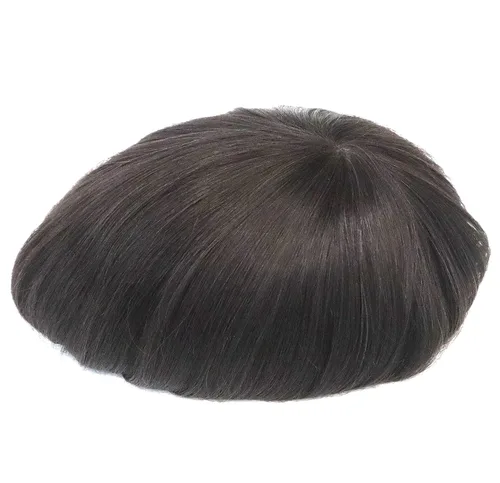 Miniatura 10 de Unidad de reemplazo de cabello súper natural para hombre, cabello sedoso, tupé, inyección de cabello humano real, pelo liso natural, peluca #1B
