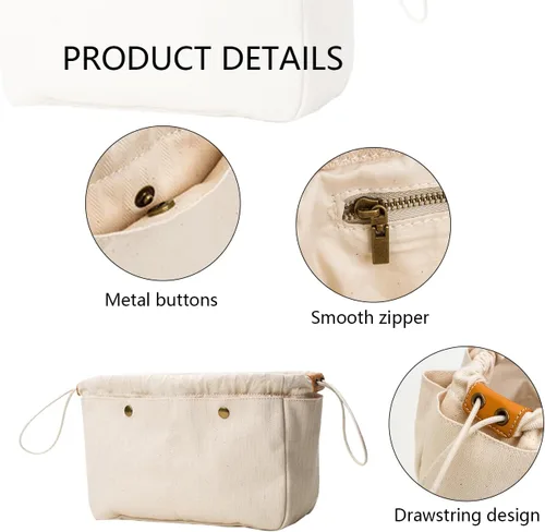 Miniatura 4 de Divisor de bolsa de lona de algodón Organizador Insertar bolso grande Bolso extra grande (L)