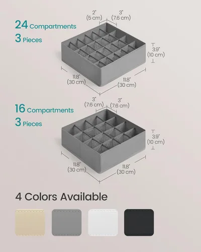 Miniatura 5 de SONGMICS Paquete de 6 organizadores de cajones, 120 celdas (3 x 16 + 3 x 24), separadores plegables, 11.8 x 11.8 x 3.9 pulgadas, para calcetines