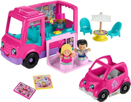 Fisher-Price Little People Barbie Camion de Cupcakes Musical - Juego de juguete con 9 piezas para juego de simulación para niños de 18+ meses