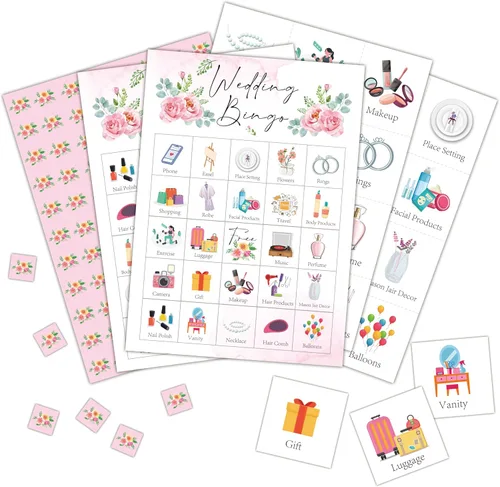 Miniatura 8 de Cartas de bingo para boda, juego de despedida de soltera para 24 jugadores, juegos de fiesta de boda/despedida de soltera para actividades