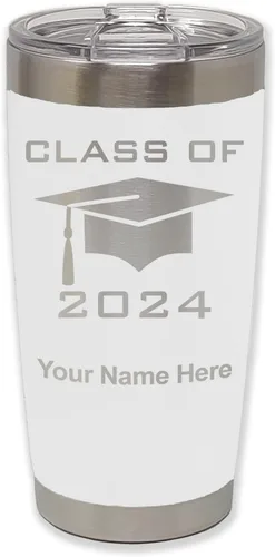 Miniatura 29 de LaserGram Vaso aislado al vacío de 20 onzas, grado de tapa clase de 2024, 2025, 2026, 2027, 2028, grabado personalizado incluido (negro)