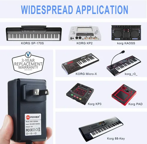 Miniatura 5 de Adaptador de CA de 12 V compatible con Korg PAD KAOSS KP2 KP3 R3 KA203 efectos dinámicos, fuente de alimentación para piano digital KORG X50 KA-310