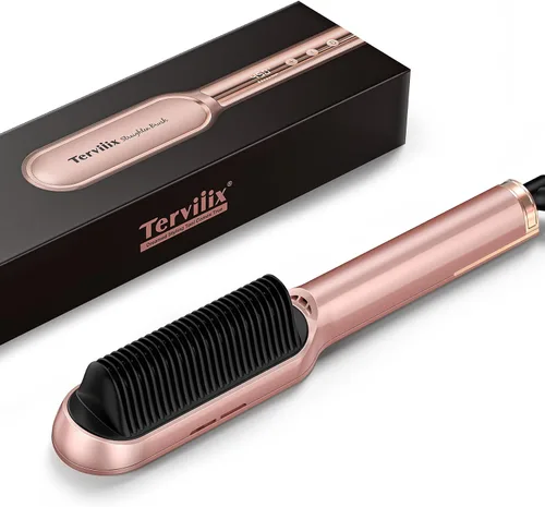Miniatura 8 de Terviiix Cepillo alisador de cabello oro rosa, peine iónico antiencrespamiento con calentador MCH, 13 ajustes de calor, calentamiento rápido 20S