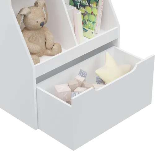 Miniatura 6 de Estantería para niños, estante para libros para niños con cajones con ruedas, organizador de almacenamiento de juguetes, estantería para habitación