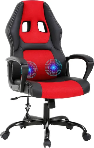Miniatura 8 de Massage Gaming Chair – Ergonomic Office Desk Chair with Recline Function, PU Leather & Breathable Design, Lumbar Pillow, Adjustable Height, 360° Blue