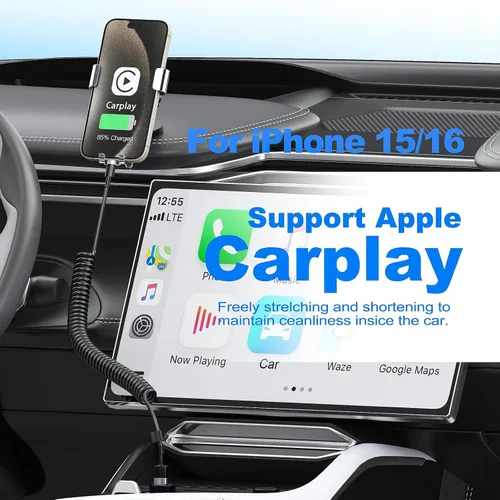 Miniatura 2 de CarPlay - Paquete de 2 cables de carga en espiral USB A a USB C para iPhone 15, cable de carga corto para automóvil/Uber, sincronización de datos