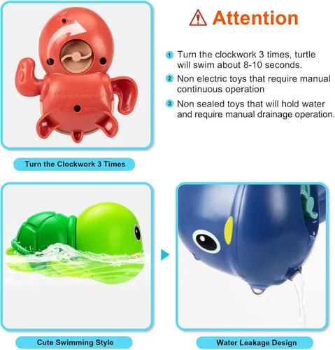 Miniatura 4 de Juguetes de baño, paquete de 6 tortugas de baño para bebés para niños pequeños de 1 a 3 años, juguetes de piscina flotantes a batería para niños