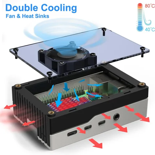 Miniatura 3 de Miuzei Funda para Raspberry Pi 4 con ventilador de 1.378 in, fuente de alimentación de 5 V 3 A, 4 disipadores de calor para Raspberry Pi 4 Modelo B