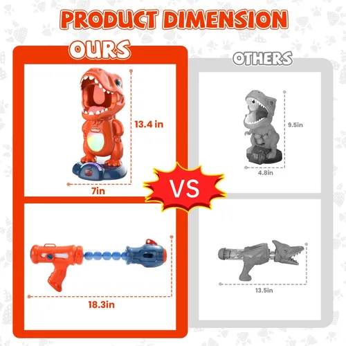 Miniatura 6 de EagleStone - Juguetes de dinosaurio móvil de tiro para niños, juegos electrónicos de disparo al blanco con 2 pistolas de bomba, 48 bolas, juguetes