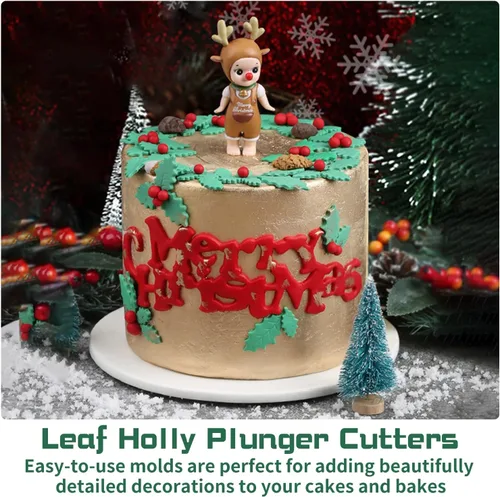 Miniatura 6 de KALAIEN 3 unids Holly Leaf Plunger Cutter Fondant Hornear Herramientas Cake Cookie Sugarcraft Decoración Molde