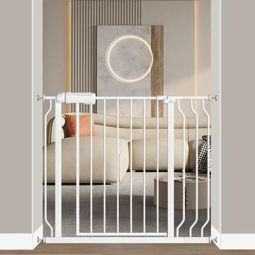 Fairy Baby Puerta de bebé para puertas, escaleras, pasillo, 34-38.5 pulgadas de ancho, puertas para niños con kit de extensión montado a presión,