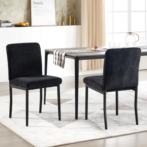 Miniatura 4 de Juego de 4 sillas de comedor, modernas sillas de comedor Parsons de tela tapizada, sillas de cocina sin brazos con patas de metal y asiento Verde
