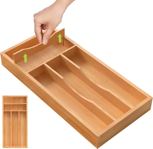 Miniatura 8 de Unibambou Organizador de cajones de cocina de bambú, organizador de cubiertos, bandeja de cubiertos, bandeja de utensilios, separadores de cajones