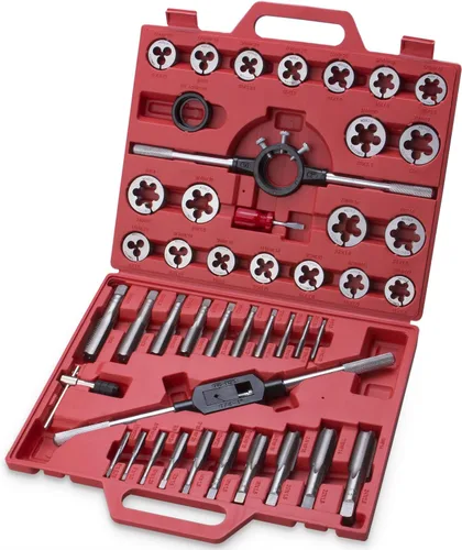 Juego de llaves y troqueles de gran tamaño de 45 piezas, métricas M6, M8, M10, M12, M14, M16, M18, M20, M22, M24, dientes gruesos y finos,