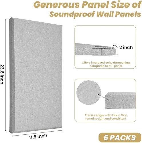 Miniatura 3 de 6 piezas de paneles acústicos, paneles de pared insonorizados grandes, paneles de absorción de sonido de fibra de vidrio profesional, paneles de Gris