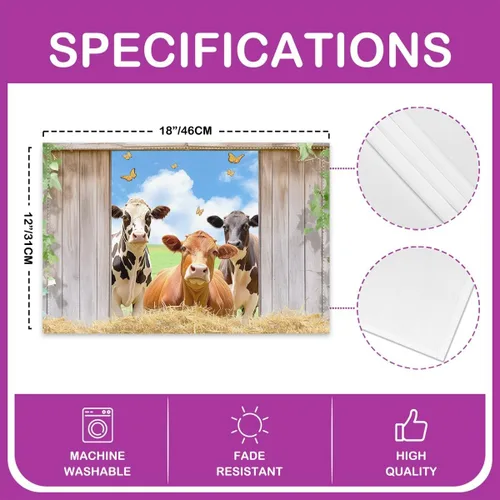 Miniatura 4 de Juego de 4 manteles individuales de vaca acuarela de 12 x 18 pulgadas, bonitos animales de granja, hojas silvestres, manteles individuales