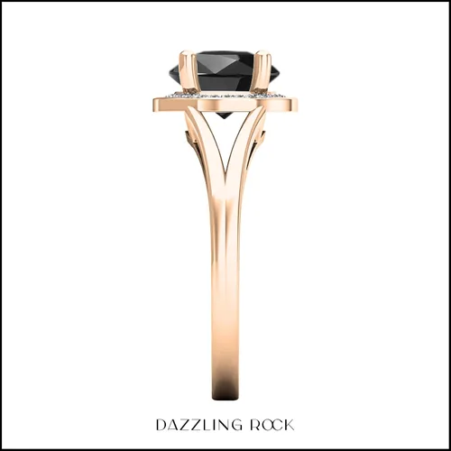 Miniatura 235 de Dazzlingrock Collection Anillo de compromiso redondo de 0.276 in con halo de diamante blanco y vástago dividido para ella en oro macizo de 14