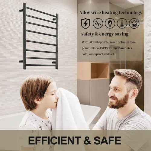 Miniatura 5 de Calentadores de toallas para baño, toallero eléctrico calentado montado en la pared, estante de almacenamiento caliente con temporizador integrado