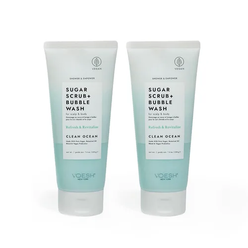 Miniatura 11 de VOESH Exfoliante de azúcar + lavado de burbujas, exfoliante corporal y gel de baño, Blossom Bliss, exfoliante para el cuero cabelludo, cuidado