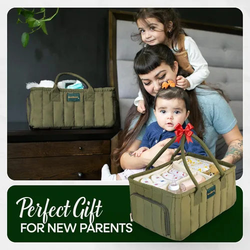 Miniatura 8 de Organizador de pañales grande con asa neutral para niño y niña, cesta de bebé para guardería, automóvil, cambiador, almacenamiento portátil